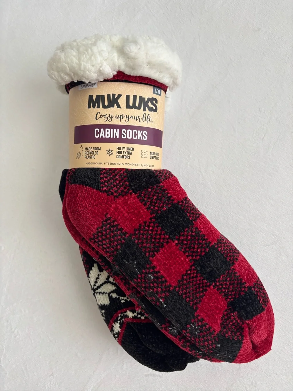 Muk Luks Cabin Socks Two Pairs Non Skid Size L/XL NWT